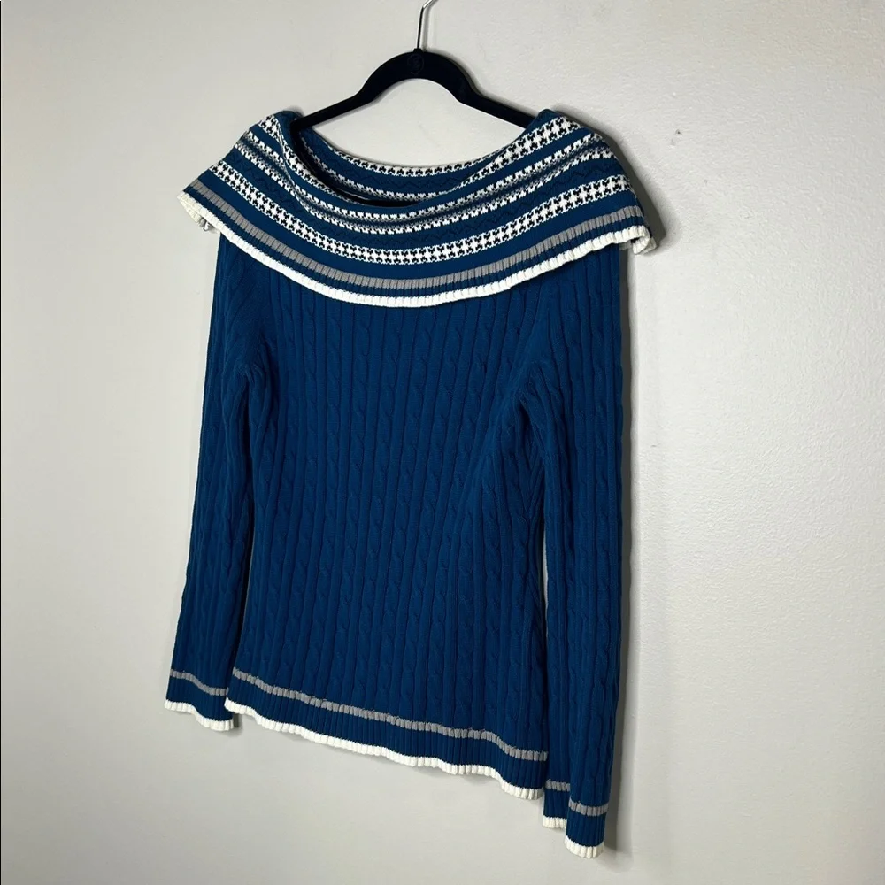 Gitano Contour Cable Knit Off shoulder Blue Sweater size Medium